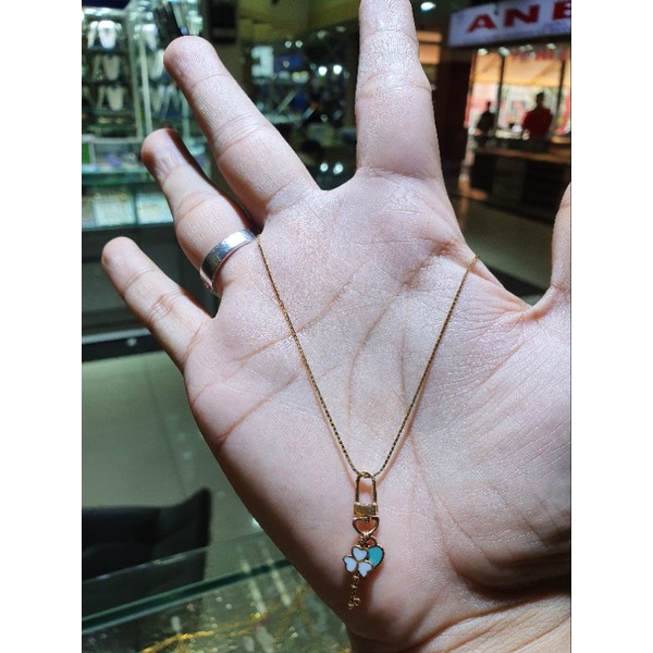 kalung italy kaca berliontin pove kunci ijo putih emas 700 dan 750