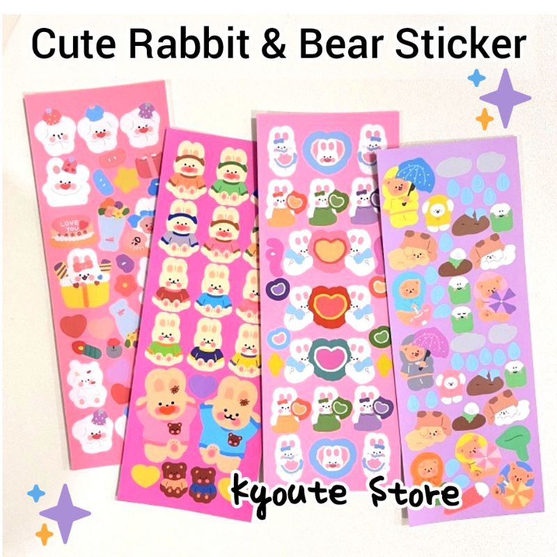 

Sticker Sheets Deco Cute Rabbit Bear Scrapbook Jurnal DIY Bujo Planner Diary Dekorasi