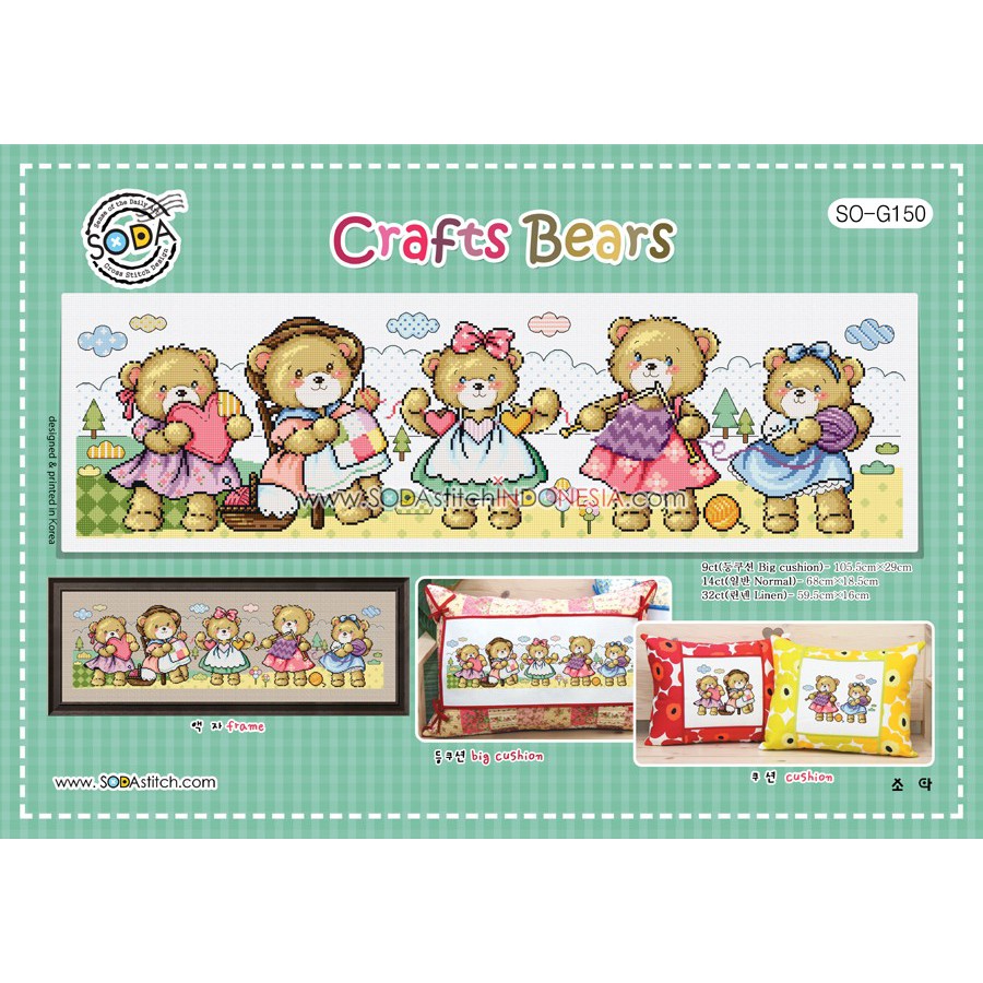 Paket DIY Craft Sulam Kristik Strimin Cross Stitch Sodastitch SO-G150 - Crafts Bears Beruang Teddy