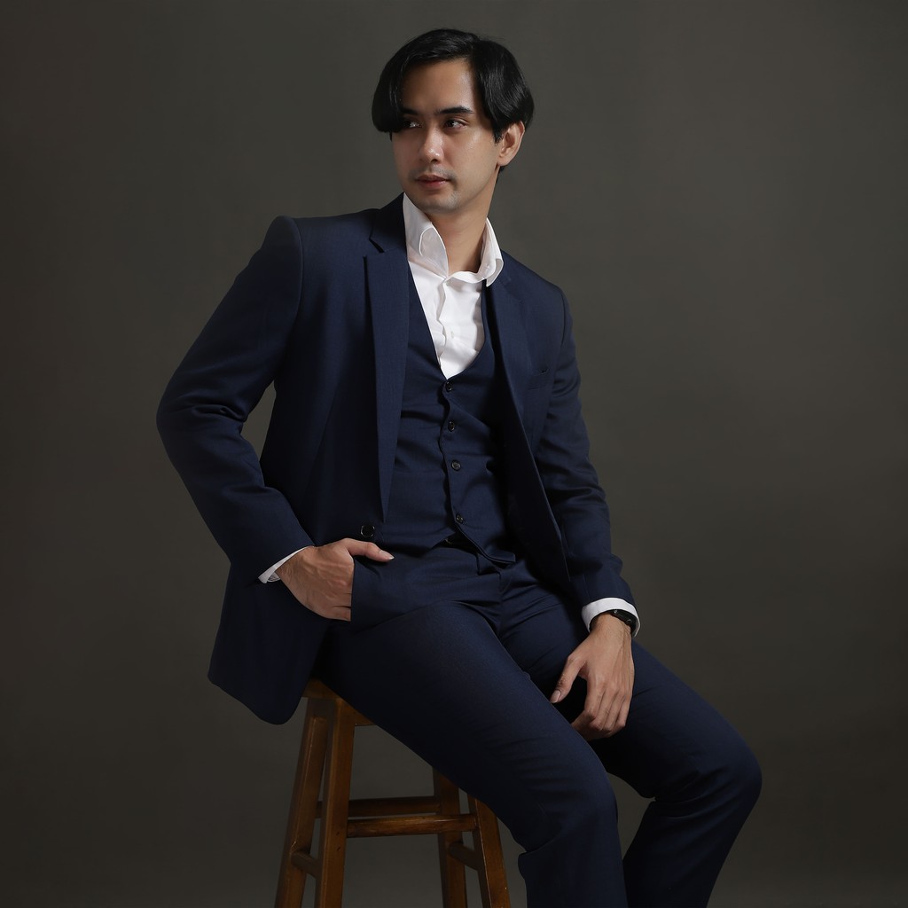 Setelan Jas Celana &amp; Rompi Biru Navy Premium - VENTE SERIES - GOLDY OUTFIT