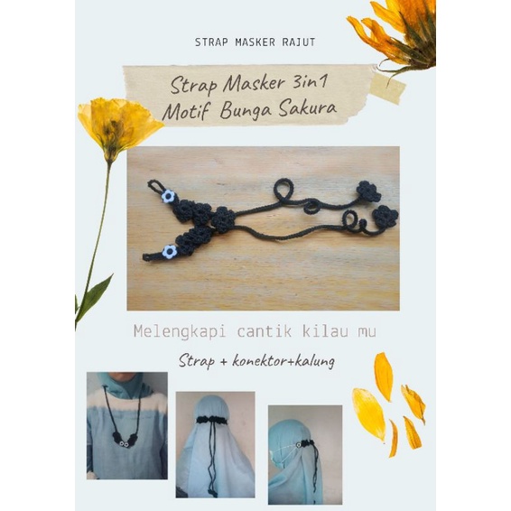 strap masker rajut| 3 in 1 strap masker rajut - bunga sakura