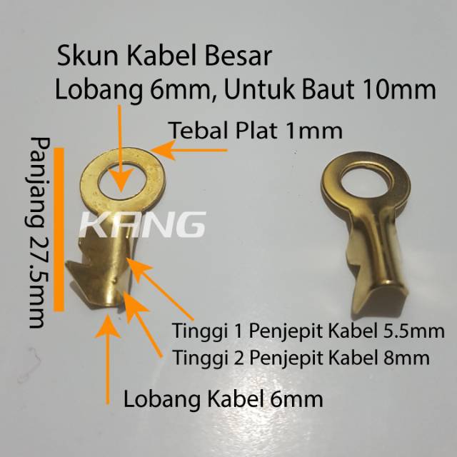 Skun Sekun Terminal Ring Bulat Kuningan Lobang 6mm Baut 10mm Kabel Besar