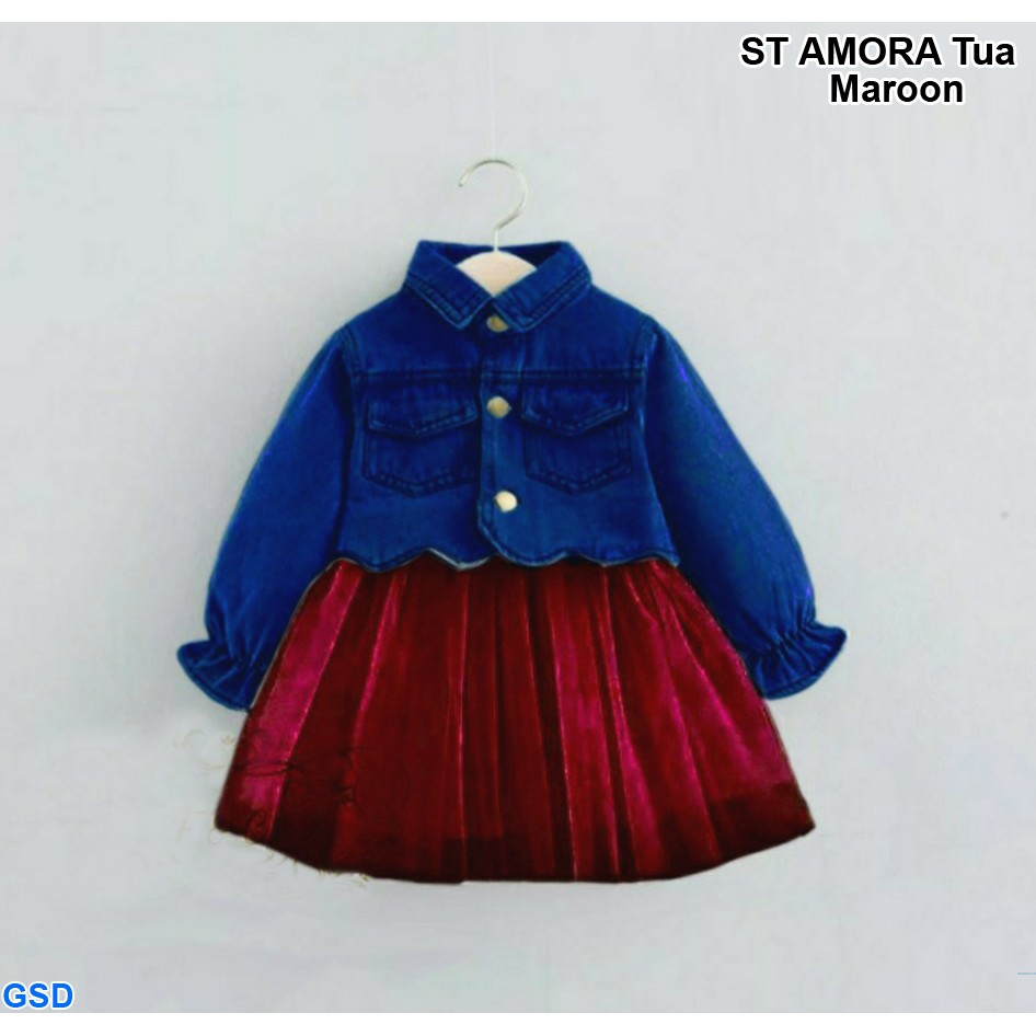 St Amora Kids 3in1/Setelan Jaket  Jeans Inner Dan Rok Anak/ Baju Anak Setelan Jaket Rok Tutu Terbaru