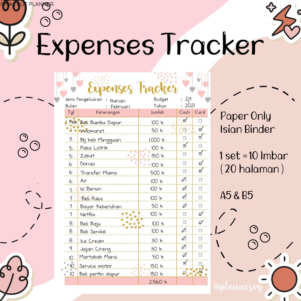 

CATATAN KEUNAGAN / CASHFLOW / ISI BINDER UANG PLANNER CATATAN CAIHFLOW HARIAN Loose Leaf