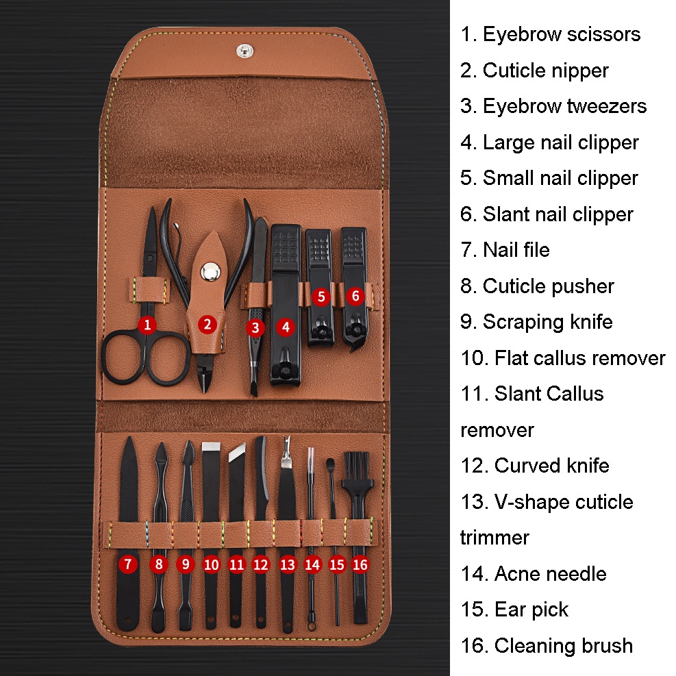 Premium Komplit Set Gunting Kuku Manicure Nail Clippers Pedicure Kit 12in1 &amp; 16in1 TCT12 - Dark Gray