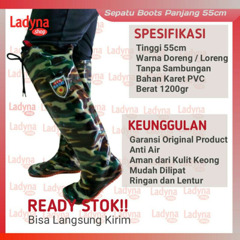 Sepatu Boots Tani 55cm Karet PVC Motif Loreng Abri Sawah Petani Anti Lumpur dan Keong Harga Murah