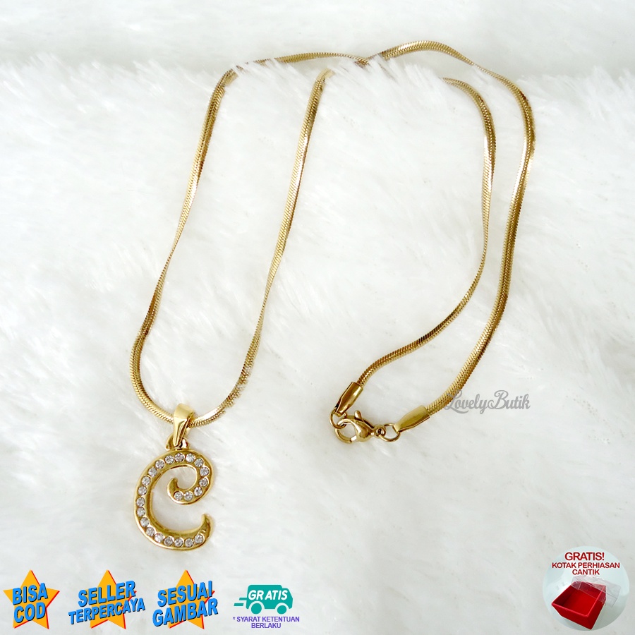 Lovelybutik - Kalung Inisial Huruf Titanium anti karat Kalung hurup Abjad Alphabet Ins C Klasik Bonus Kotak Perhiasan