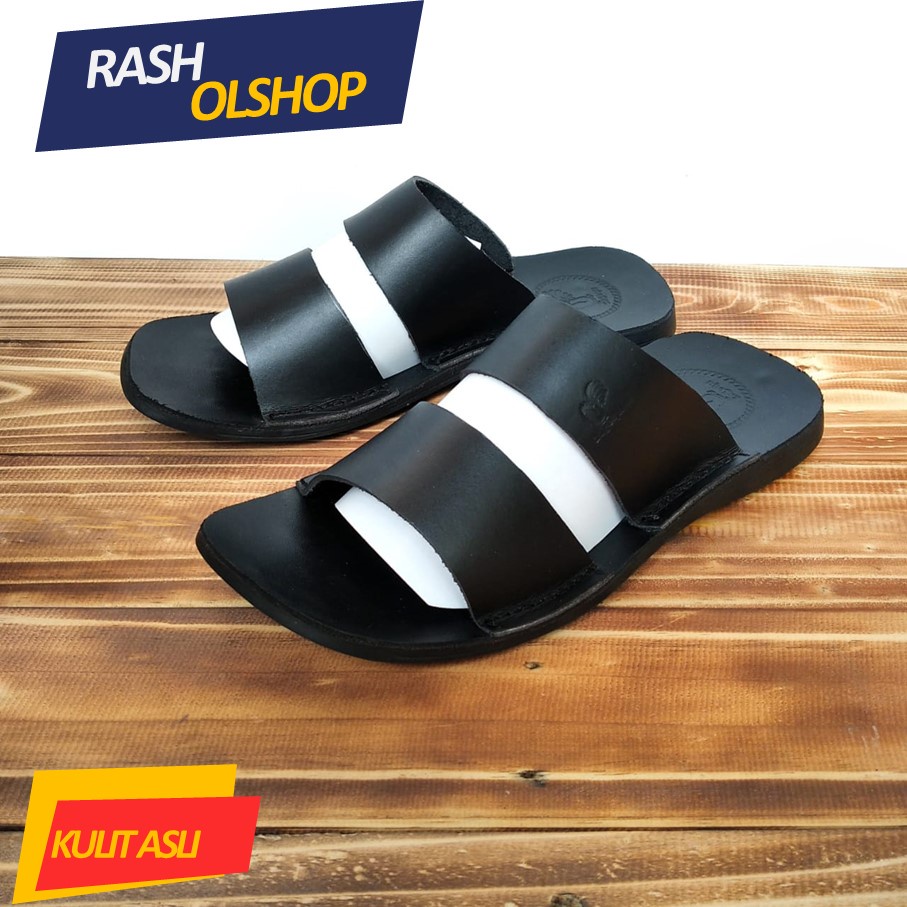 Sandal pria bahan kulit asli model terbaru nyaman saat dipakai model silang