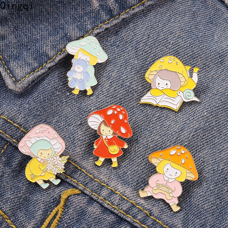 Bros Pin Enamel Bentuk Jamur Kartun Lucu Untuk Aksesoris Tas / Topi