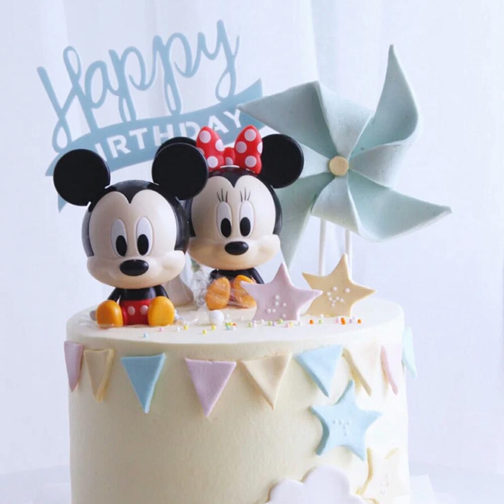 2pcs / Set Ornamen Figure Mickey Minnie Untuk Dekorasi Topper Kue Ulang Tahun