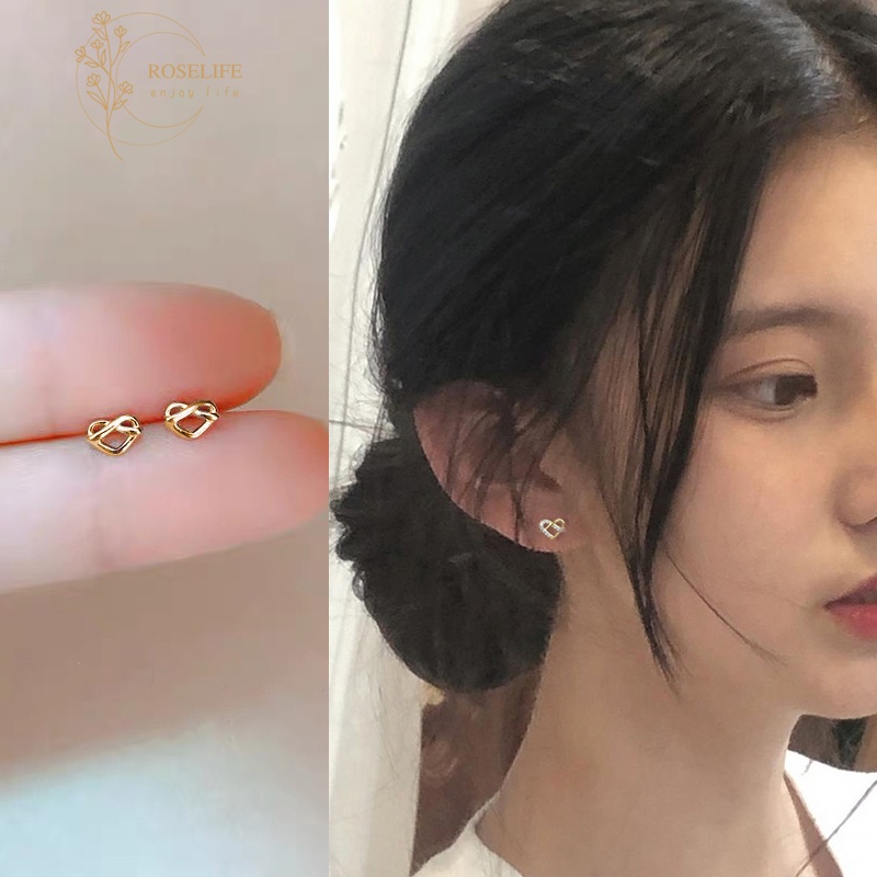 Roselife 1 Pasang Anting Tusuk Sterling Silver 925 Desain Hati Kecil Simple Anti Alergi Untuk Wanita