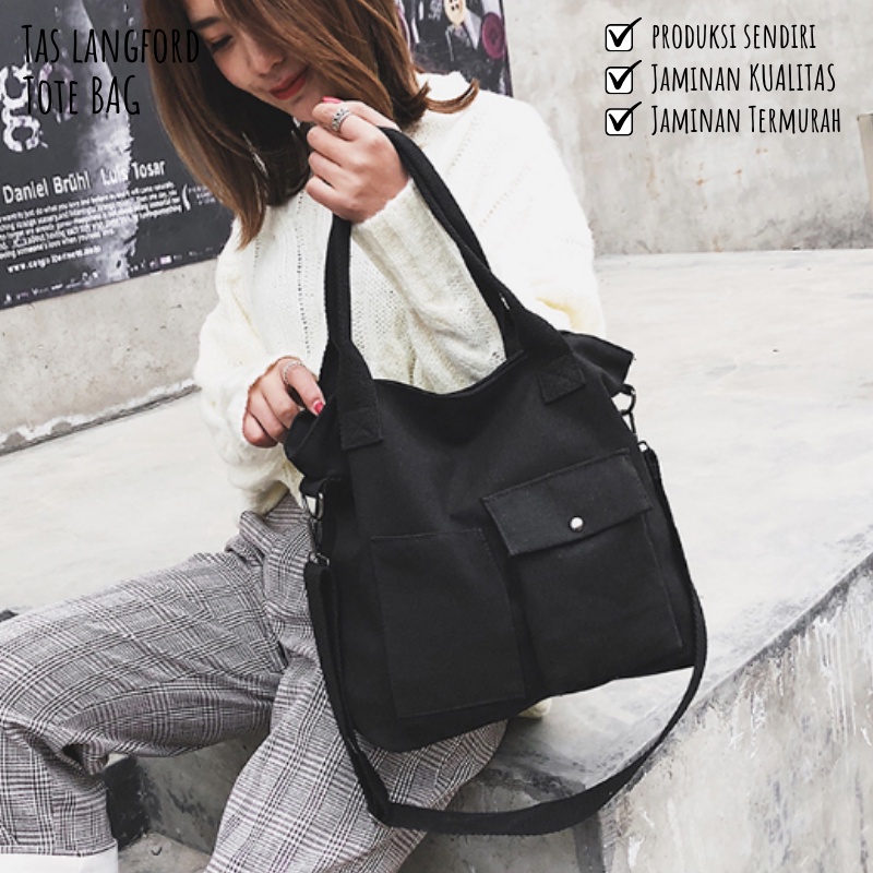 Tas Tote Bag - Shoulder Messenger Selempang Wanita Terbaru Murah Bagus Kekinian Model Korea Fashion Favorit Import Lokal Original Sekolah Kerja Traveling Kuliah Remaja Dewasa Simple Elegan Casual