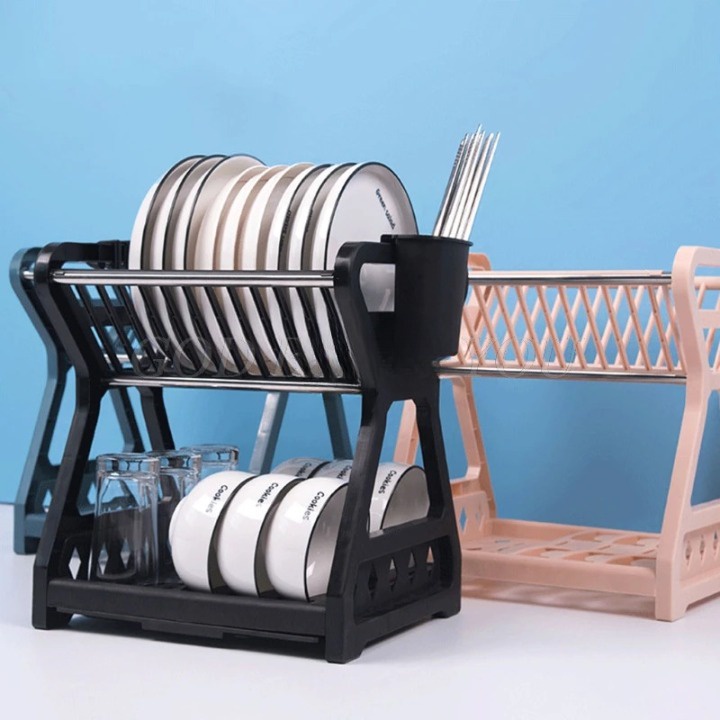 Rak Tempat Pengering Penyusun Cucian Piring Gelas Sendok Garpu Peralatan Makan 2 Layer Dapur Tebal Berkualitas Drainer Kitchen Dish Rack