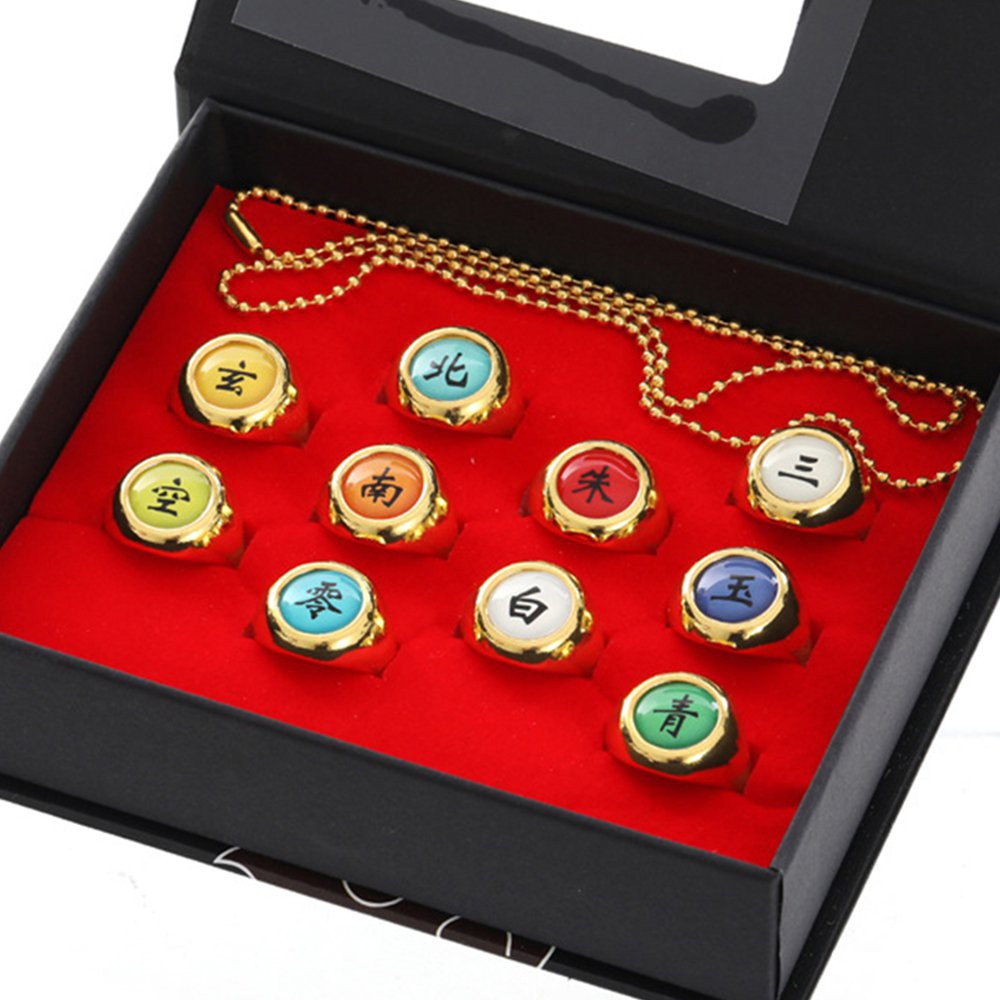 10style Anime Akatsuki Cosplay Gold Ring Silver Ring Akatsuki Itachi Pain Ring Metal Finger