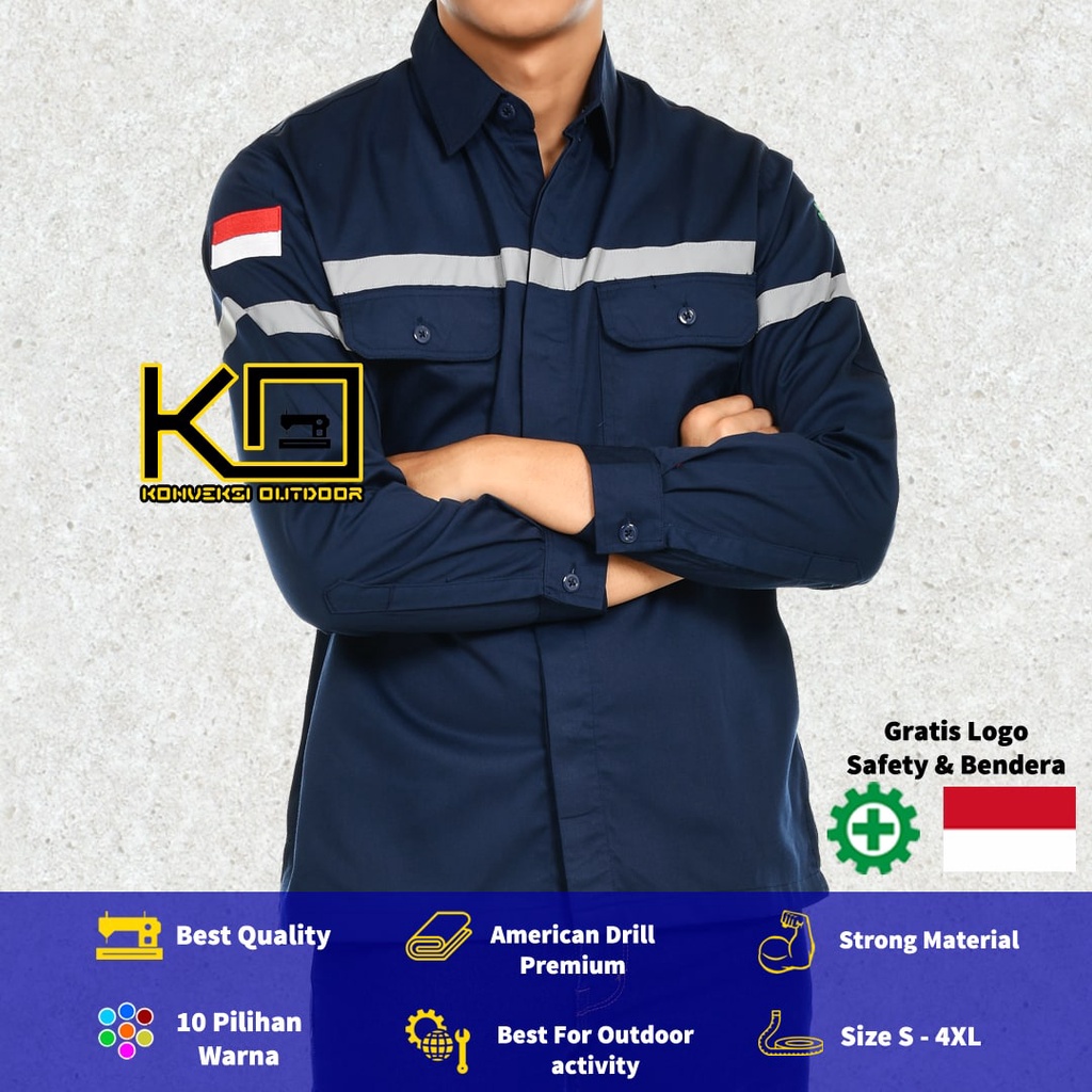 JUMBO - KEMEJA WEARPACK BAJU SAFETY K3 OUTDOOR INDOOR 3XL 4XL - Seragam Kemeja Kerja Lapangan Lengan Panjang Proyek Bangunan Tambang Alat Berat PLN Enginer Instalasi Mesin werpek sefti Scotlit Khusus Jumbo XXXL XXXXL Konveksi Outdoor