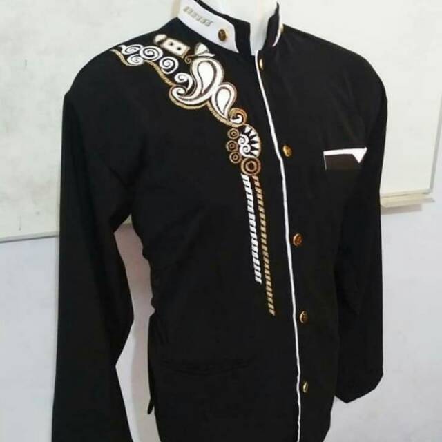 Baju muslim pria modern hitam lis putih terlaris