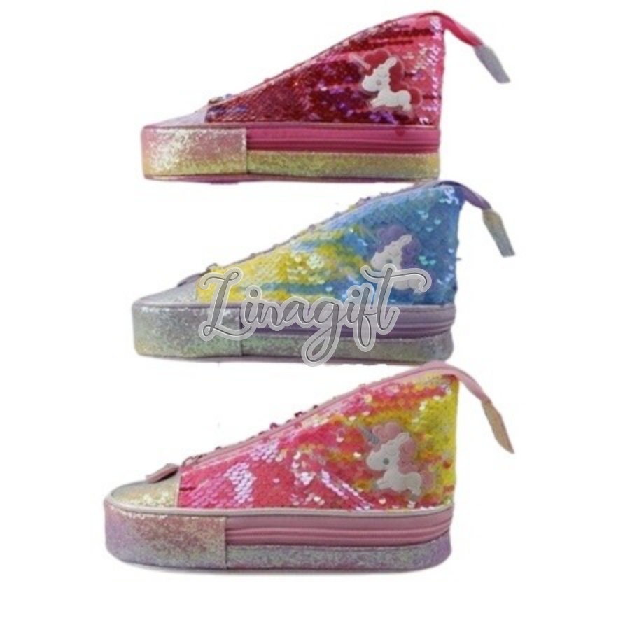 TEMPAT PENSIL SEPATU SEWUIN UNICORN - PENCIL CASE SHOES GLITTER GRADATION METALLIC PONY