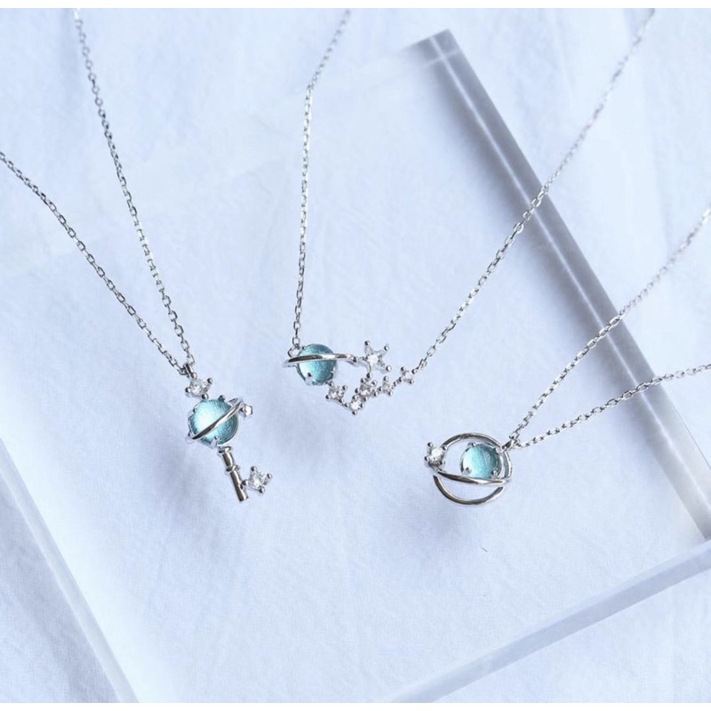 [1 PCS] Kalung Chain Necklace Planet Blue Crystal Sapphire Clavicle Pendant Necklace Fashion Jewelry
