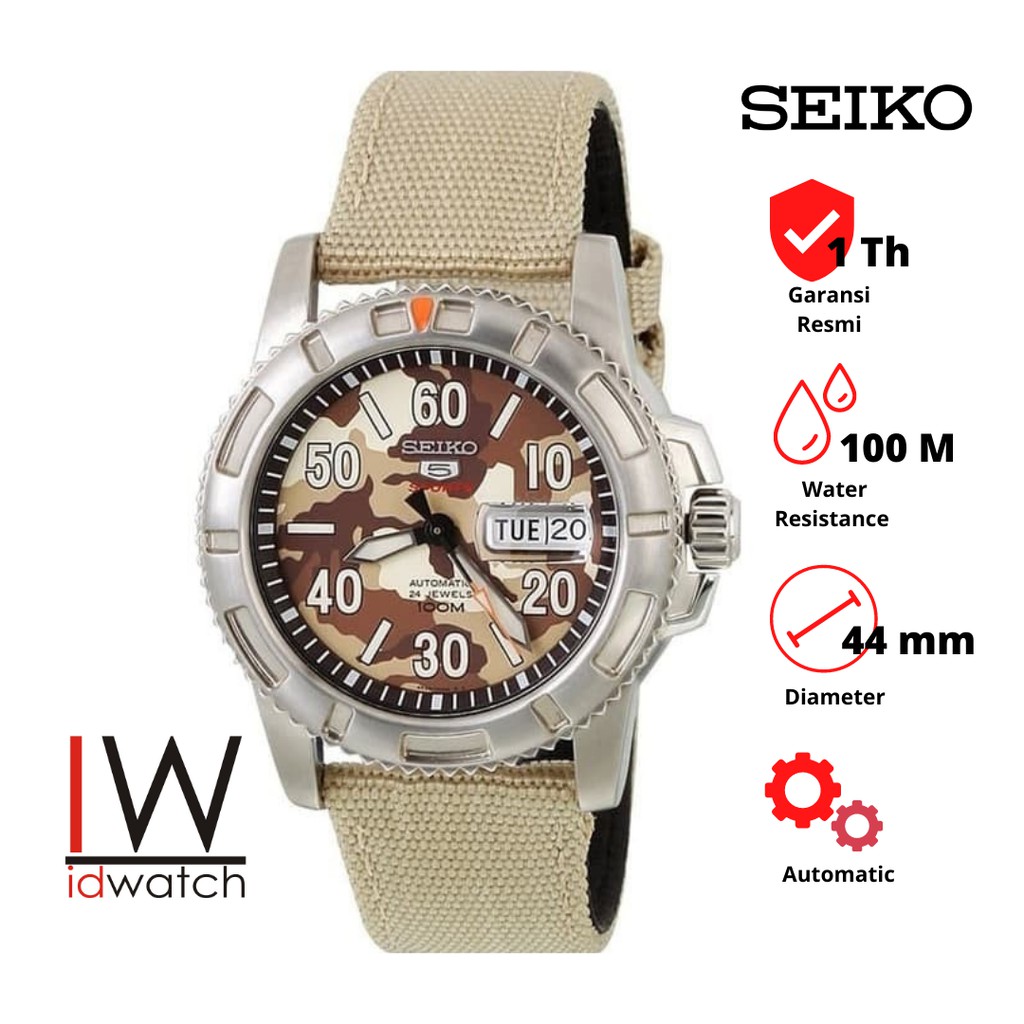 Seiko 5 Sports SRP221K2 Automatic Jam Tangan Pria Original SRP221 Cowok Strap Nylon Nilon Kanvas