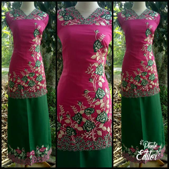 Ready, bahan Baku Kurung Bordir Motif Campur 1