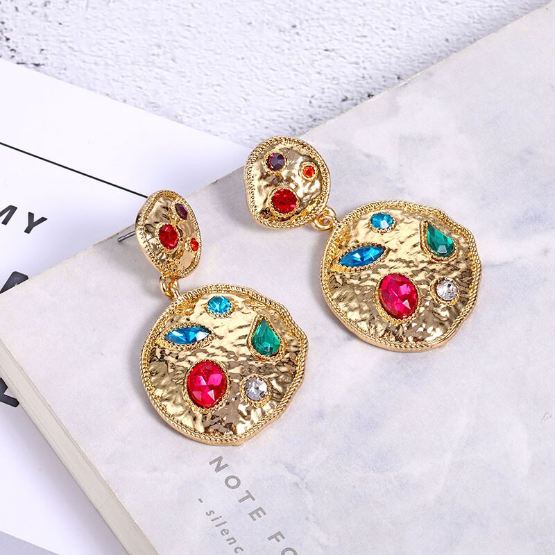 Anting Bentuk Bulat Geometris Bahan Logam Gaya Vintage Korea Untuk Wanita