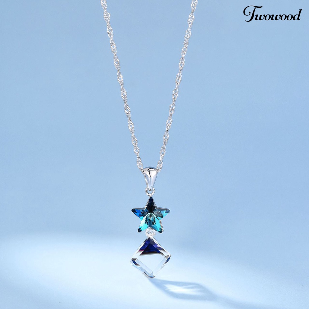 Kalung Choker Silverhoo Liontin Bintang Kristal Tiruan Biru Persegi Tahan Lama Untuk Wanita