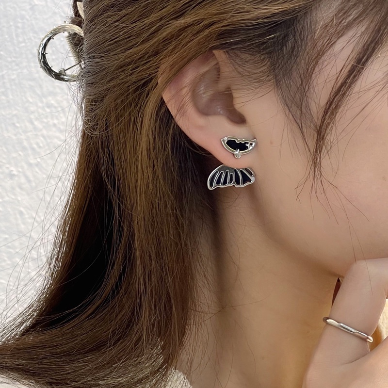 IFYOU Anting Stud Desain Sayap Kupu-Kupu Warna Silver Gaya Korea Untuk Wanita