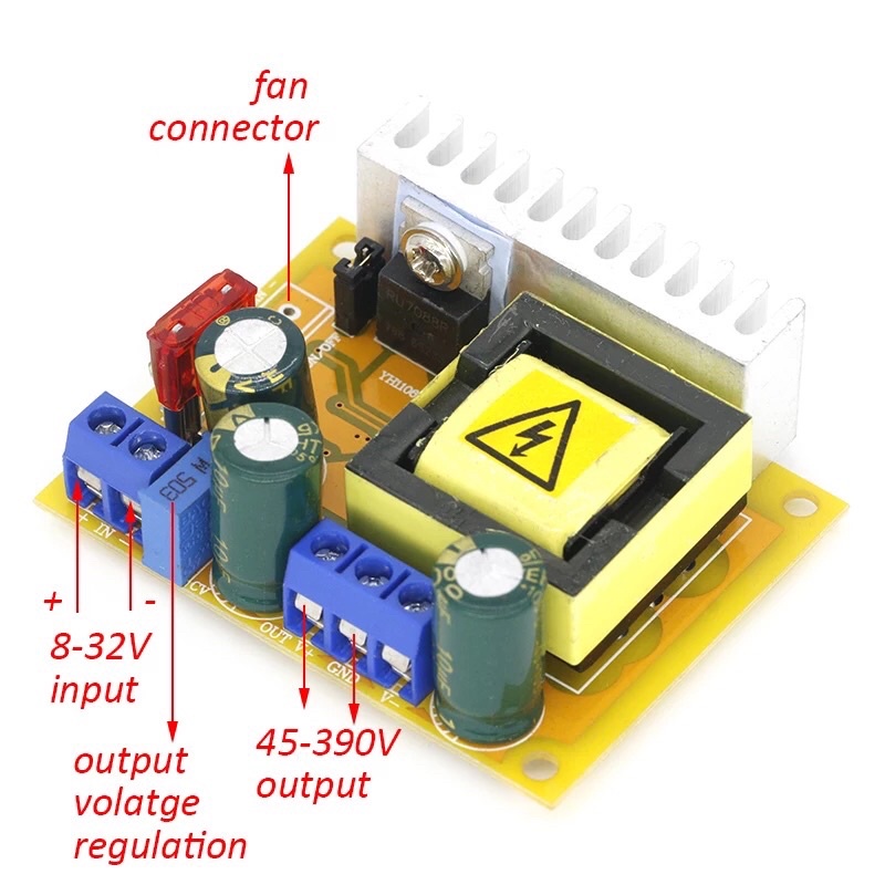 Step Up 8 V-32 V untuk 45 V-390 V Converter adjustable ZVS Kapasitor Pengisian Power Supply Modul