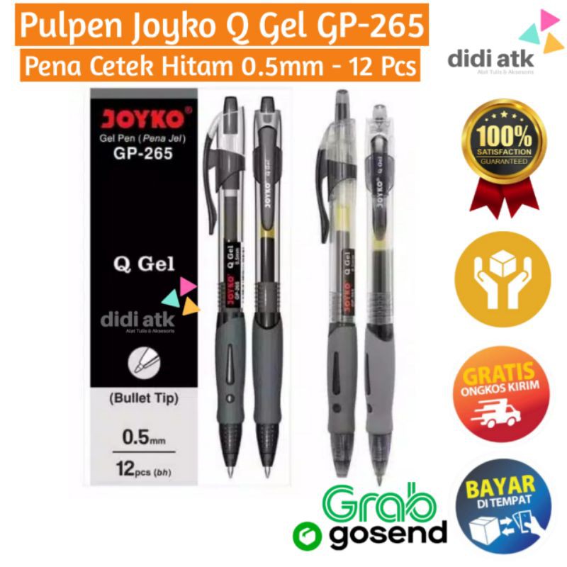 

Pulpen Joyko GP-265 0.5 mm / Pena Tinta Hitam Q Gel / Pen Jel Cetrek 12 Pcs