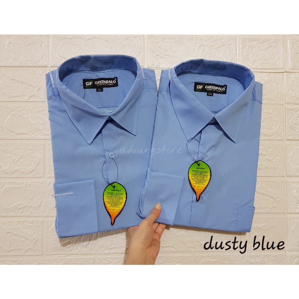 KEMEJA PRIA GREENFALO - KEMEJA POLOS LENGAN PANJANG PRIA WARNA DUSTY BLUE