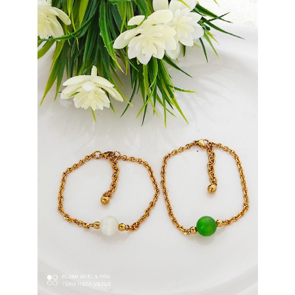 Gelang batu giok titanium/ gelang kekinian / anti karat