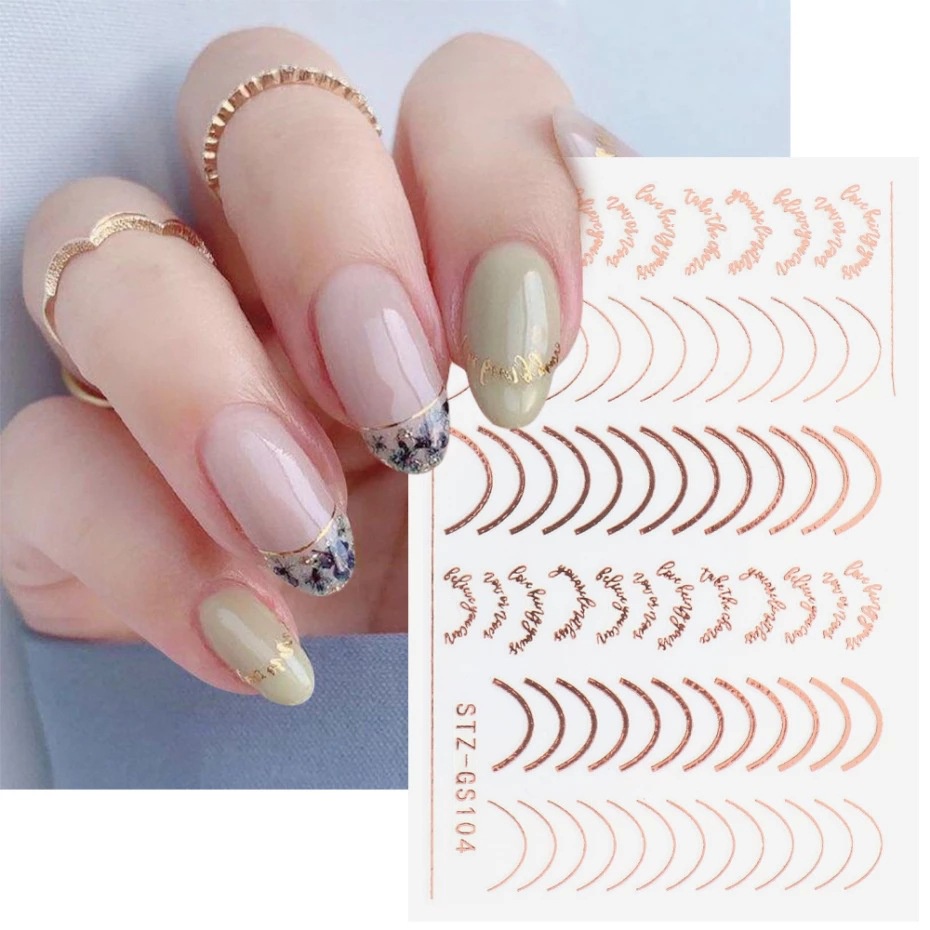 Stiker Kuku 3d Bentuk Bulan Sabit Warna Rose Gold Untuk Nail Art Diy