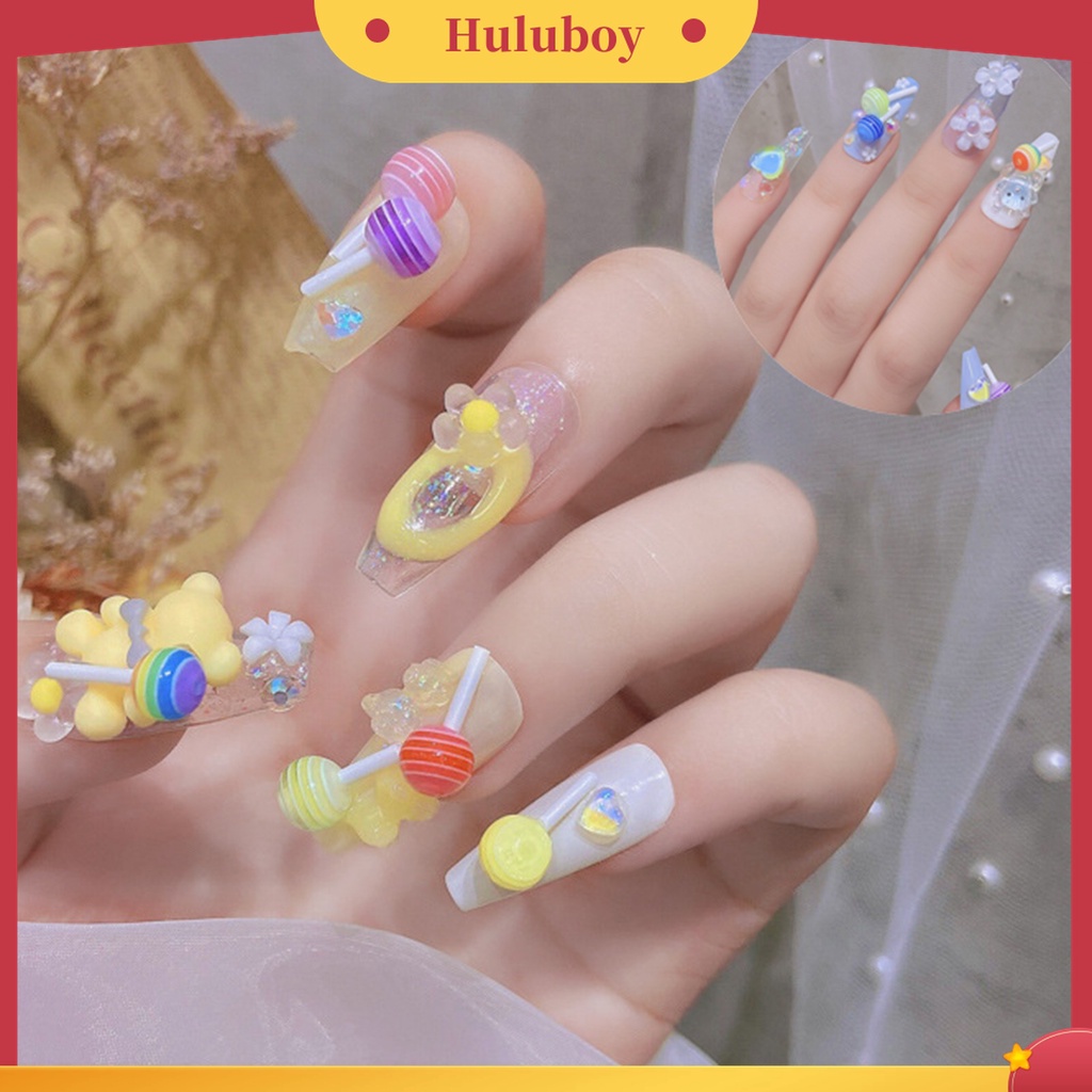 Huluboy Huluboy♡ 5pcs / Set Ornamen Permen Lolipop 3D Bahan Resin Clay Untuk Dekorasi Manicure