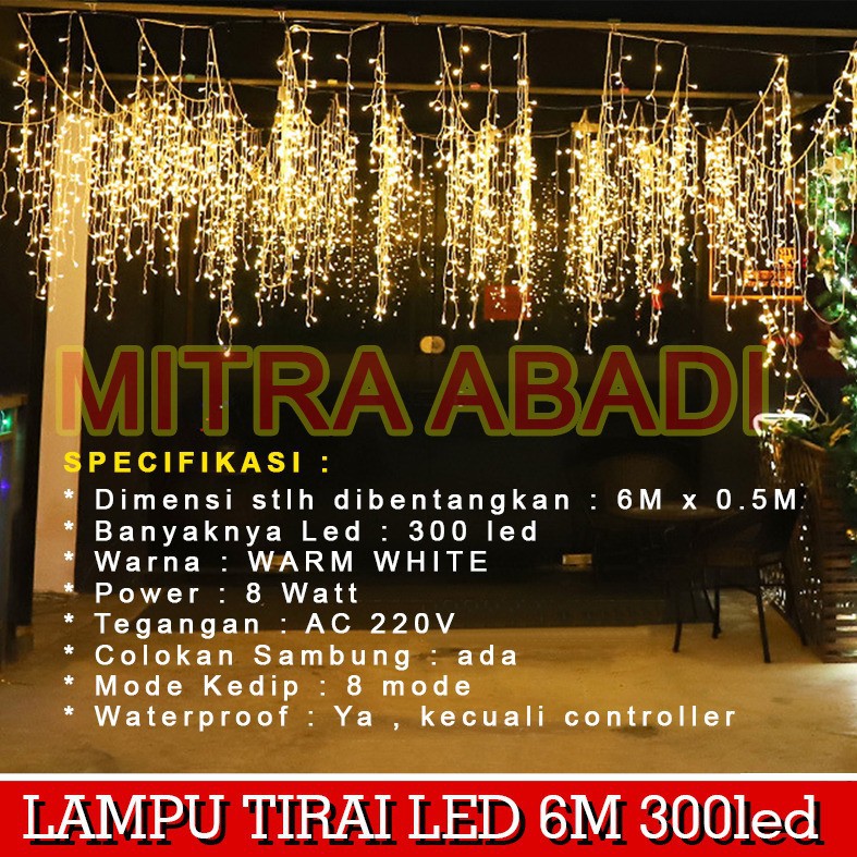 Lampu Natal Tirai LED 300 LED Ukuran 6m x 0.5m