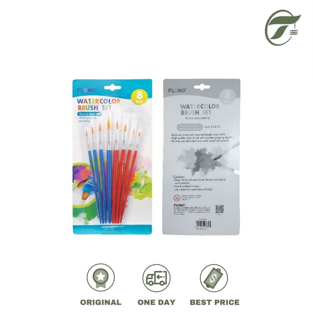 

KUAS SET WATERCOLOR 34-50786 ROUND AND FLAT 8PCS/PACK SIZE 2.6.8.12 FLOMO