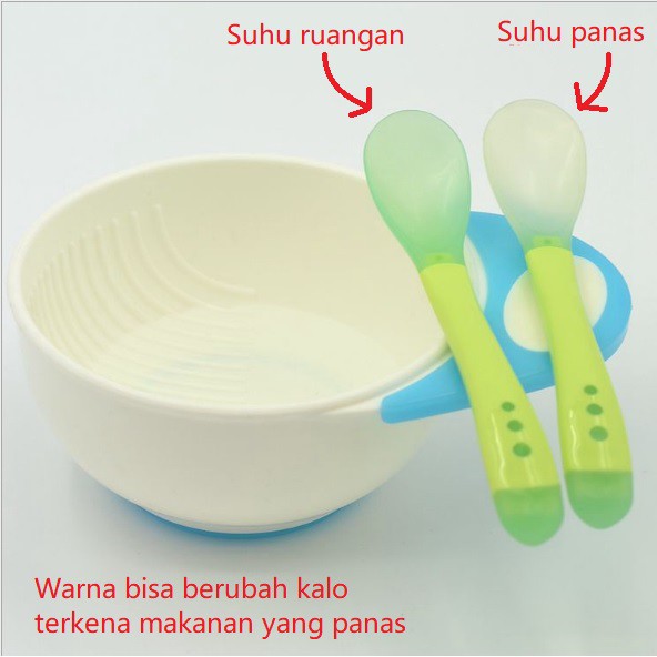 (1 set 2 pcs) Sendok dan garpu bayi bisa deteksi suhu makanan