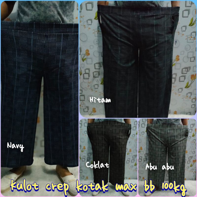 Celana kulot kotak kotak super jumbo max bb 100kg++/celana kulot crep super jumbo
