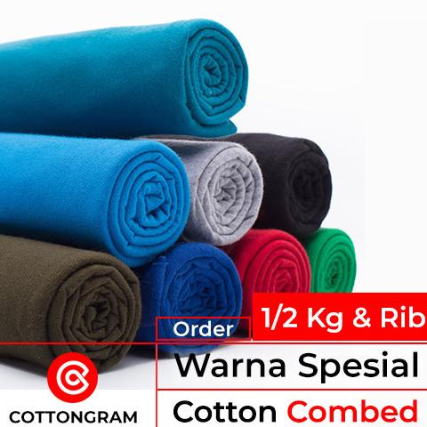 Kain Kaos Kiloan Bahan Katun Combed 30s Warna Special per 1/2 Kg + Rib