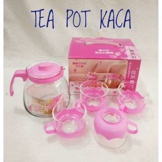 TEAPOT 5IN1 Tempat Minum Teh Teko Set Cangkir Gelas Kaca TEAPOT 5IN1 Tempat Minum Teh Teko Set Cangkir Gelas Kaca