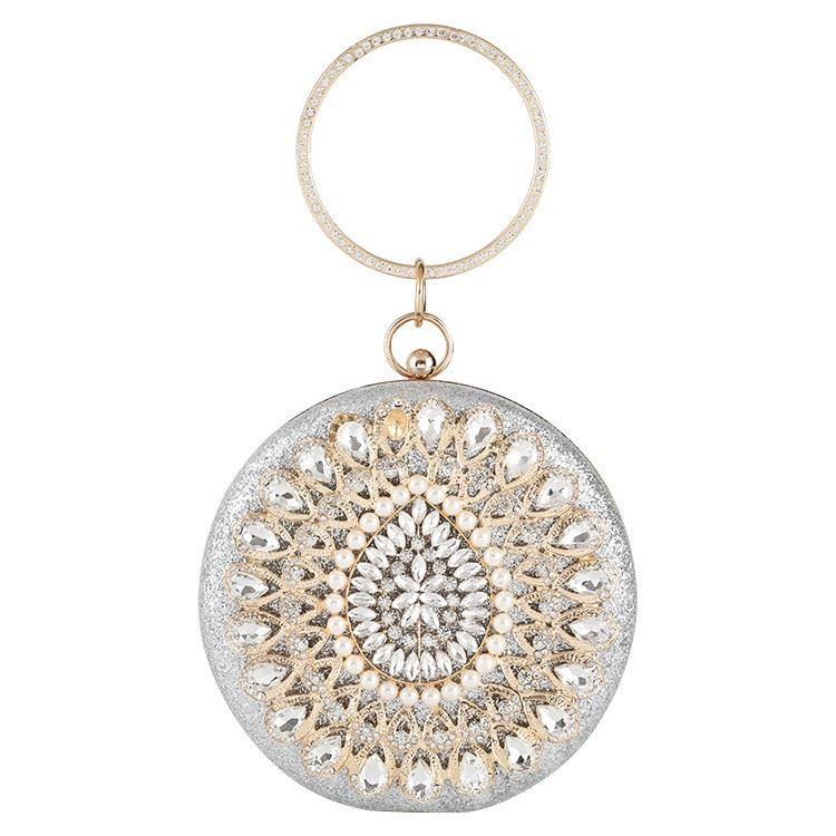 KDDJT12101-silver Tas Pesta Import Bulat Wanita Elegan (Ada Kotak, Tali Rantai)