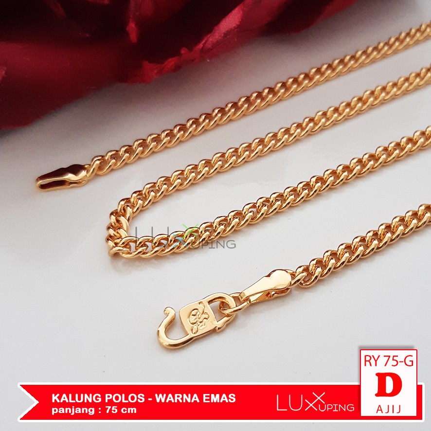 RY 75 Kalung Polos Tanpa Liontin Murah 75 CM Gold Emas Aksesoris Hijab Busana Muslimah Kalung Bawah Dada Paling Panjang Big Size Wanita Gemuk Jumbo Model Nuri Tebu Milano Kotak Tambang Milano Yaxiya Luxx Xuping