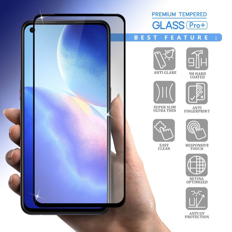 Temper Glass anti gores Kaca Tg list hitam Oppo Reno 5 Full