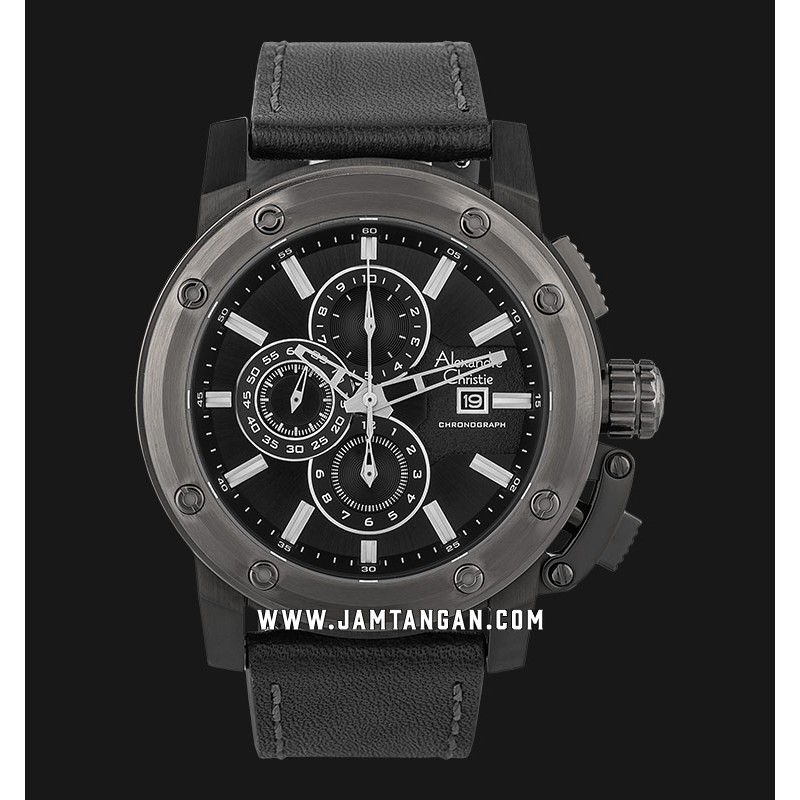 Alexandre Christie AC 6519 MC LEPBA Chronograph Men Black Dial Black Leather Strap