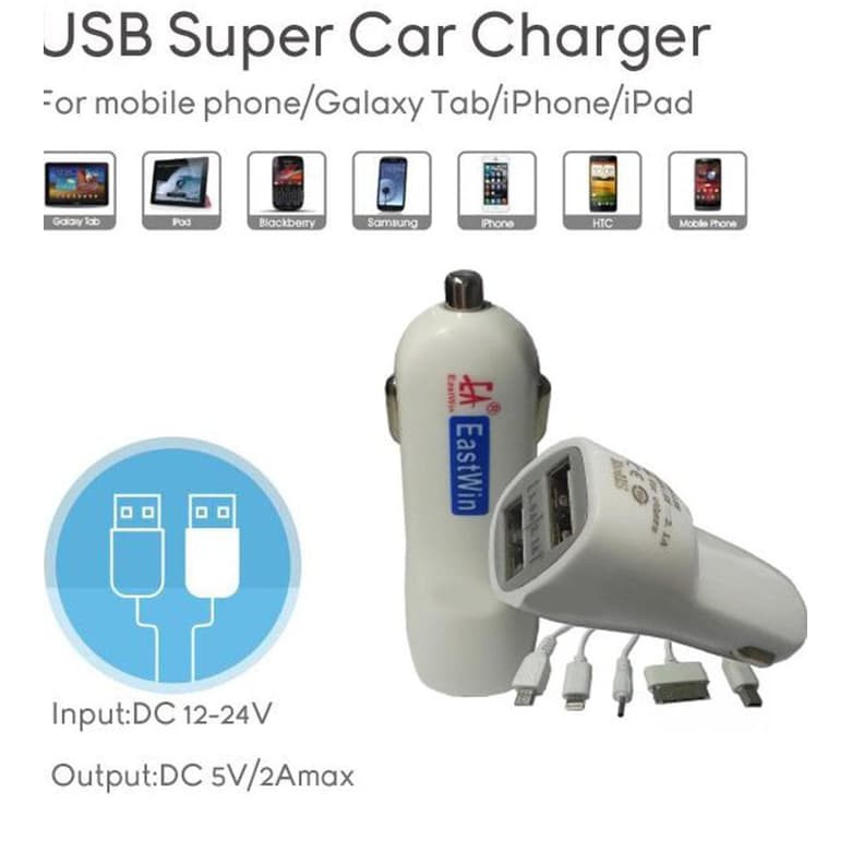 Car Charger USB / Charger HP / Smartphone / Gadget Mobil 5in1 EASTWIN Murah