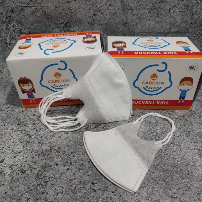 MASKER ANAK CAREION DUCKBILL PUTIH POLOS 1 BOX ISI 50PCS DISPOSABLE CHILD MASK