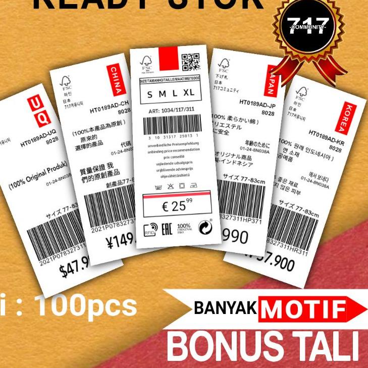 

↣ Hang Tag label baju bonus tali hangtag barcode rual import ready stok ⇳