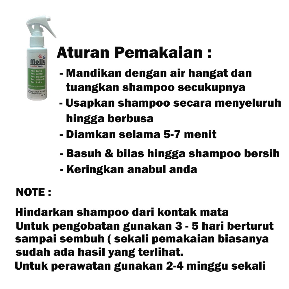 Shampoo Kucing Shampo MOLLY Khusus Cat Kitten Anti Kutu Jamur Bakteri Luka Menghilangkan Minyak Formula Herbal