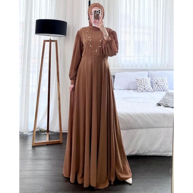 KATRINA DRESS FREE PASHMINA AKSEN MUTIARA/KETRINA MAXY DRESS CERUTY PLUS PASHMINA/GAMIS KONDANGAN SIMPLE ELEGAN/FAR MOSLEMSTORE