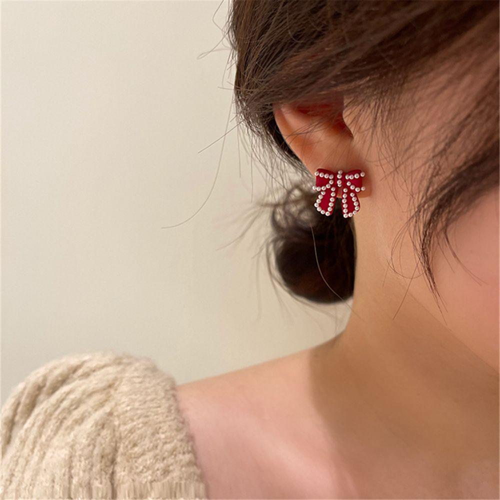 Lily Bow Earrings Fragrance Wind Gadis Wanita Musim Gugur Dan Musim Dingin Aksesoris Pesta