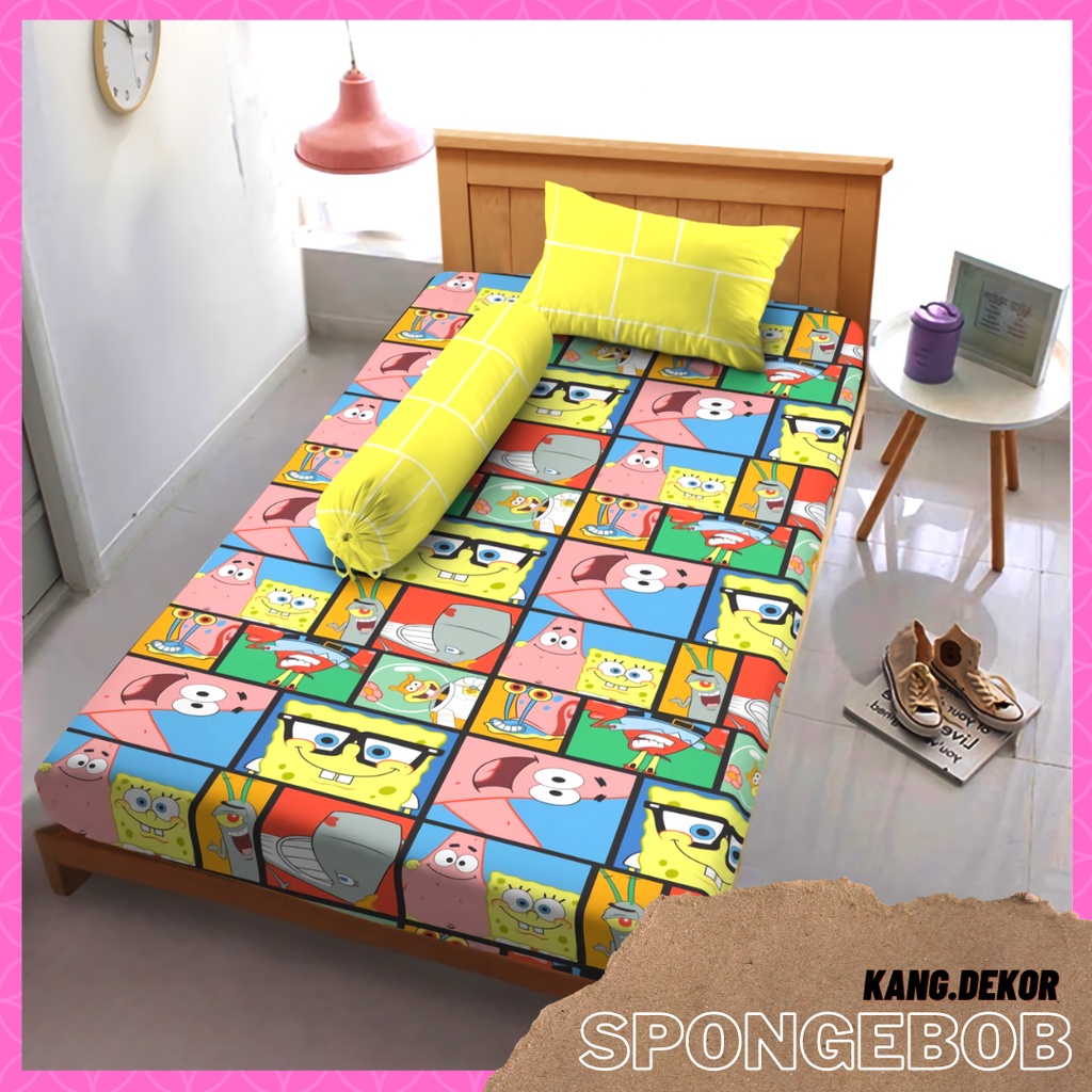 SPREI KINTAKUN D'LUXE MOTIF SPONGEBOB PU 120x200 NO 3 SINGLE SEPREI KARAKTER KARTUN MURAH TERBARU SE